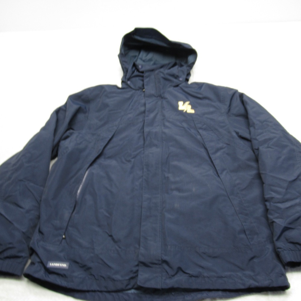 Lands End Jacket Men XL Blue Logo Removable Liner Hooded Full Zip 3 In 1 Read